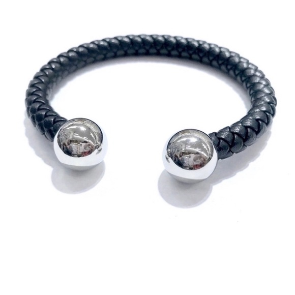 Stainless Steel Plain Ball LEATHER MEN CUFF BRAC. - Picture 3 of 8